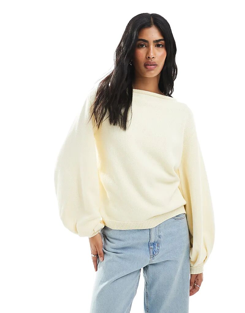 

Свободный свитер ASOS DESIGN с рукавами-фонариками цвета пахты