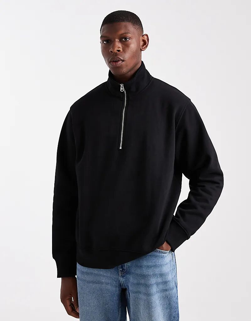 

Толстовка Jack & Jones свободного кроя с застежкой-молнией 1/4 черного цвета