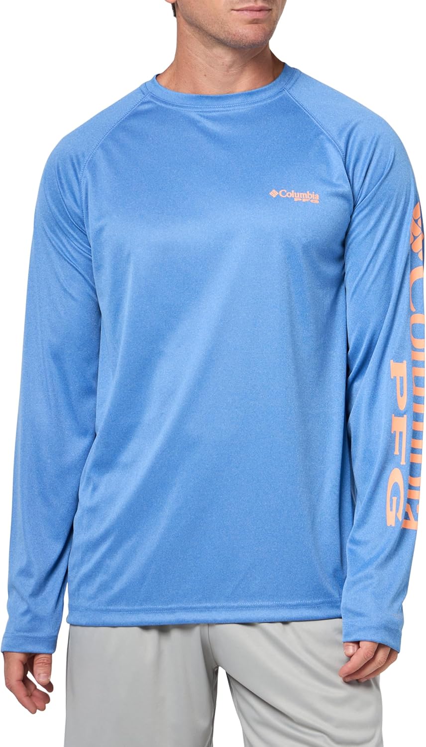 

Columbia мужская футболка с длинным рукавом Terminal Tackle PFG Statetriot, Vivid Blue Heather/Bright Nectar Logo, Синий, Columbia мужская футболка с длинным рукавом Terminal Tackle PFG Statetriot, Vivid Blue Heather/Bright Nectar Logo