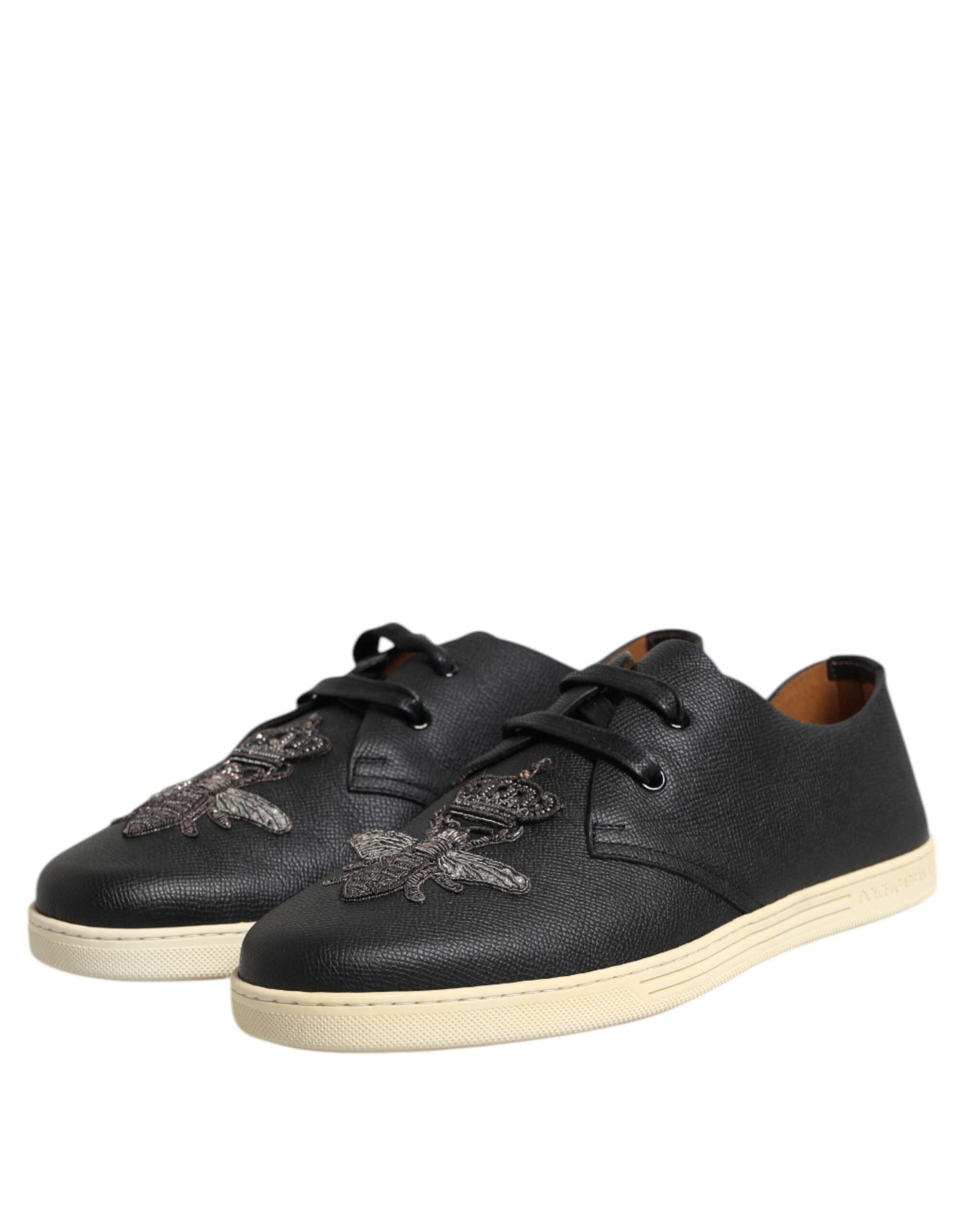 Черные кожаные кроссовки Bee Crown Low Top Dolce & Gabbana, Black — фото 4