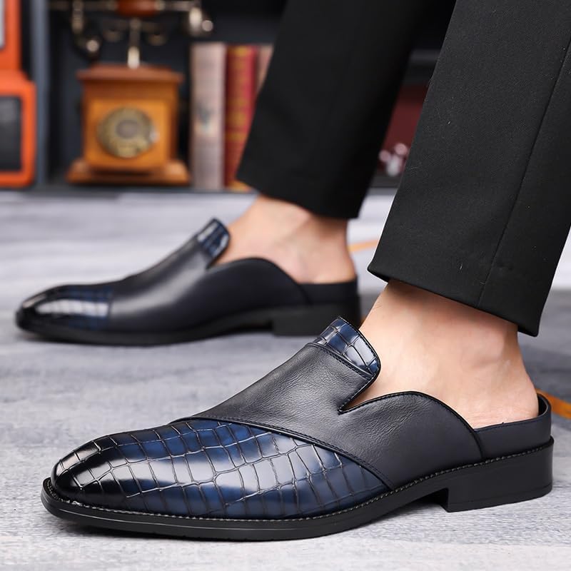 Мужские кожаные туфли Zestrelax Oxford Derby с заостренным носком, формальные деловые открытые тапочки, удобные, дышащие, стильные, офисные сандалии, синий — фото 2