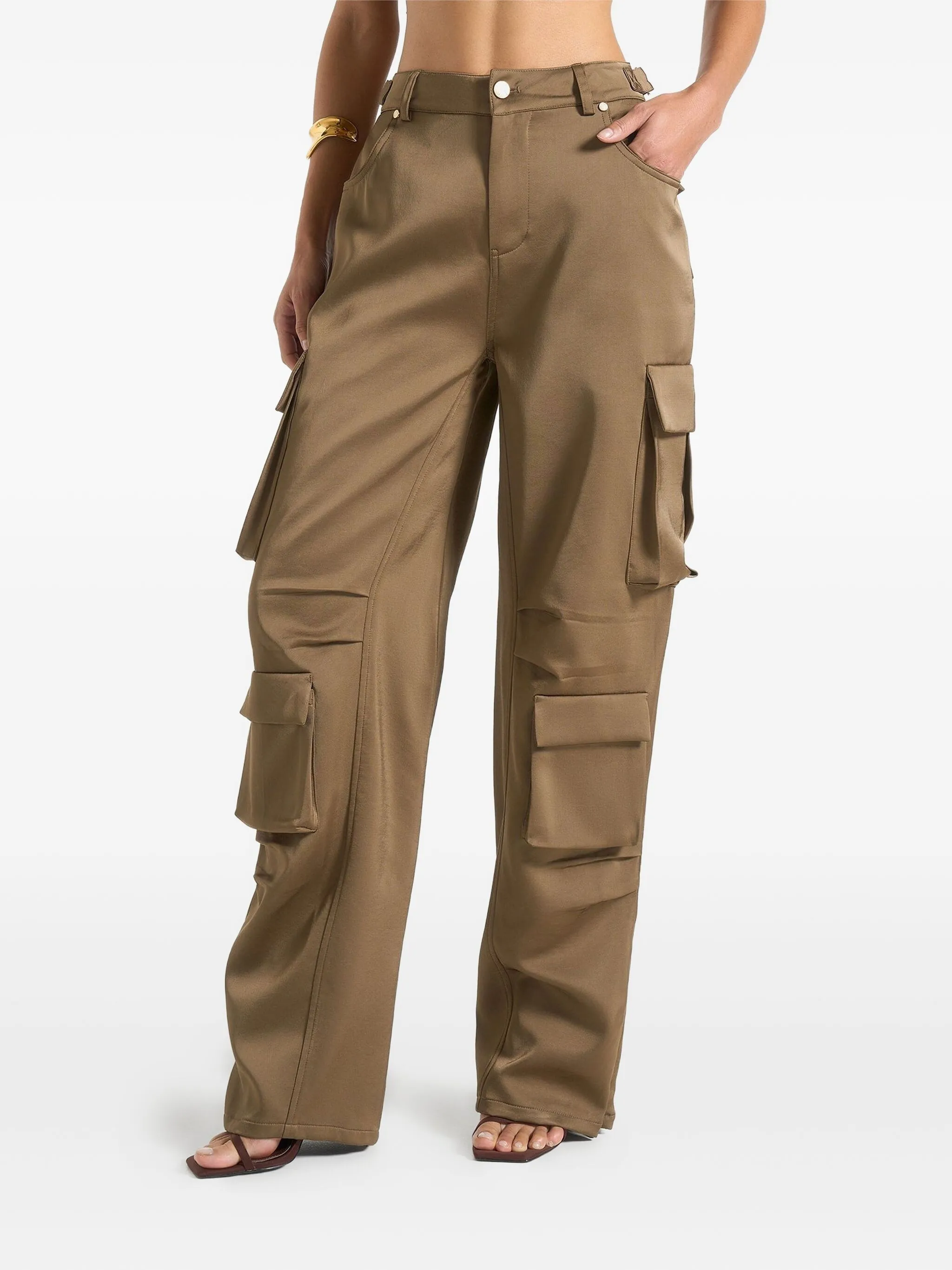 

Атласные брюки карго Emilie с завышенной талией Manière De Voir, зеленый