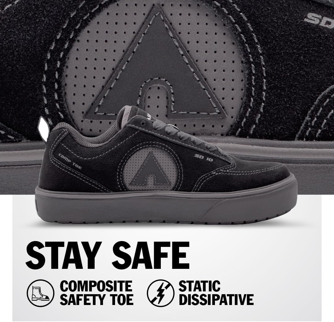 Мужские защитные туфли Airwalk Phat A Low - Нескользящие, с композитным носком, статически разрядные ботинки - Черные — фото 4