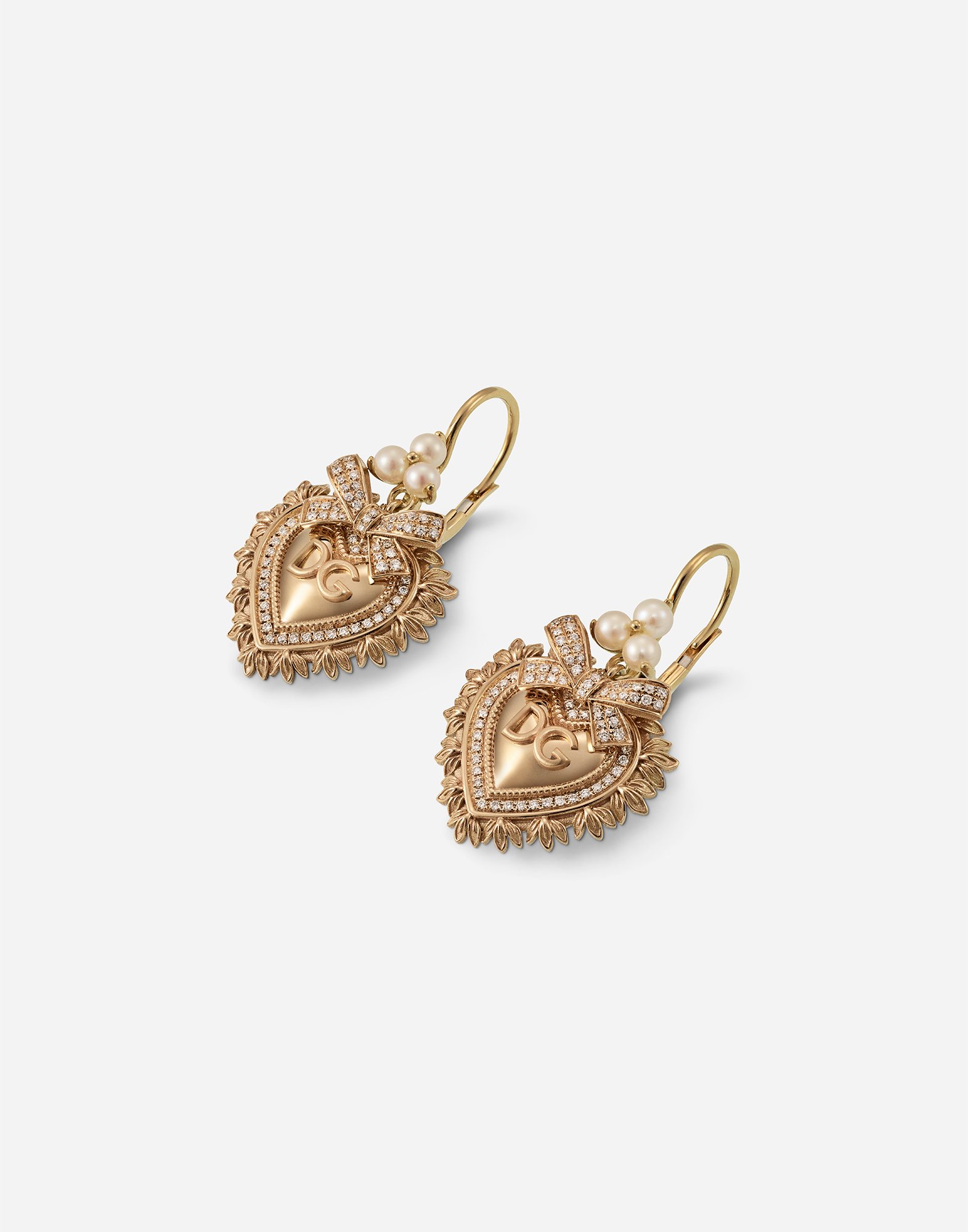Серьги devotion  желтое золото 18 карат, бриллианты и жемчуг Dolce & Gabbana, желтое золото — фото 2
