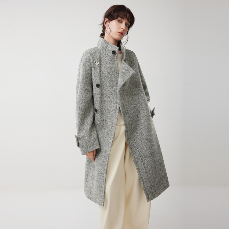 

ELLE Пальто женское Medium Gray с воротником стойкой и умеренно прямым кроем