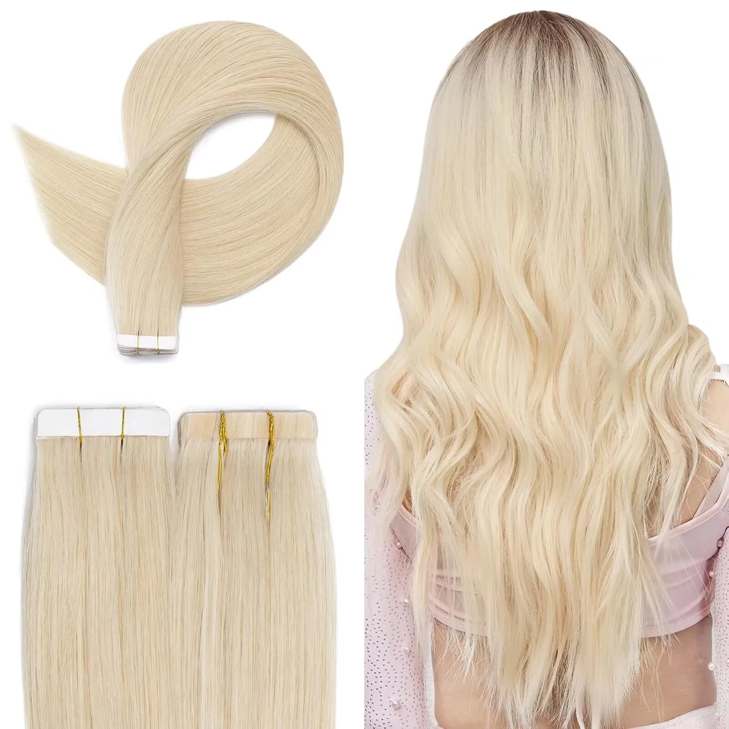 Наращивание волос TESS Tape Extensions из натуральных волос Tess, White Blonde