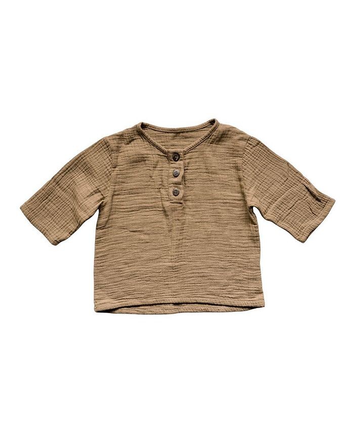 

The Simple Folk Unisex Muslin Henley — Little Kid, Big Kid, коричневый/бежевый