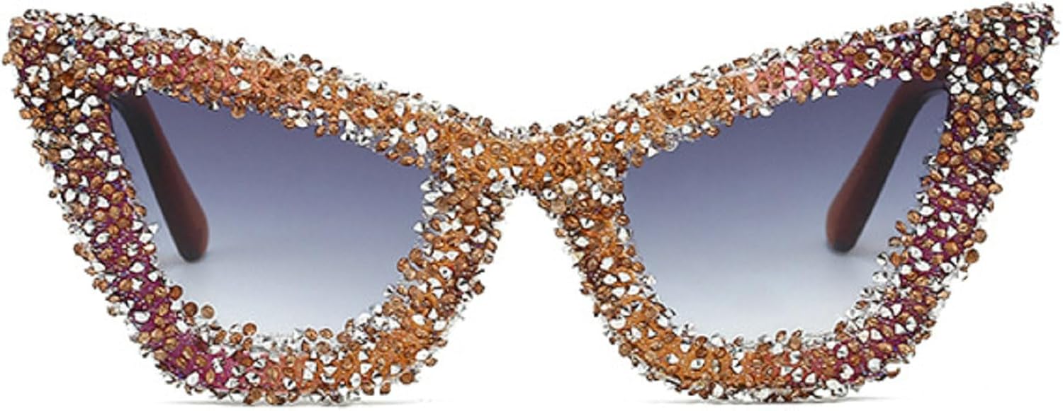 

Модные солнцезащитные очки в крупной оправе «кошачий глаз» со стразами, женские трендовые роскошные очки с бриллиантами, блестящие очки для вечеринок, защита от ультрафиолета UV400 mincl, Brown