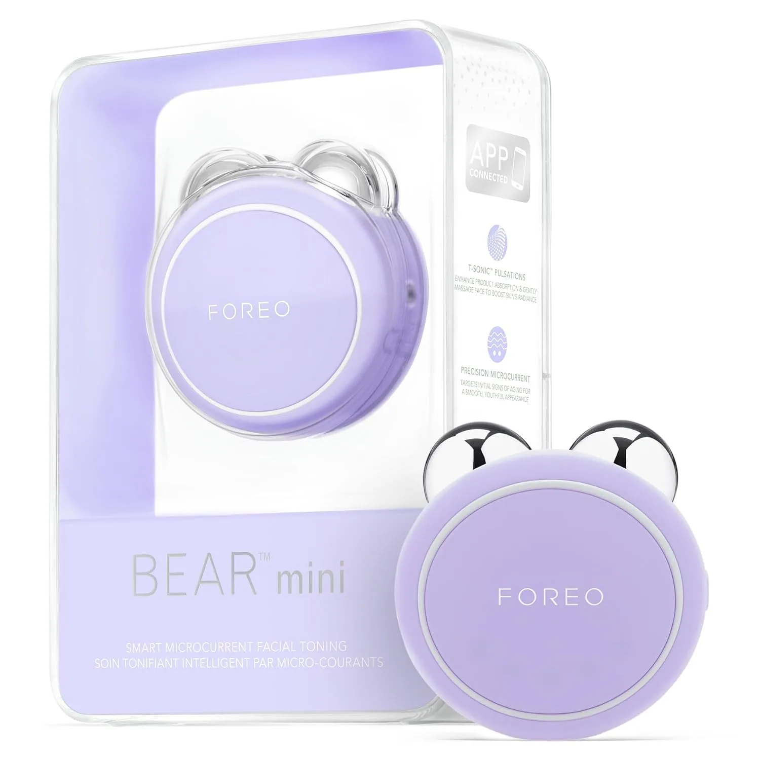 Устройство для микротоковой тонизирующей терапии лица FOREO Bear mini с подключением к приложению, 3 уровня интенсивности, цвет лаванда., Lavender