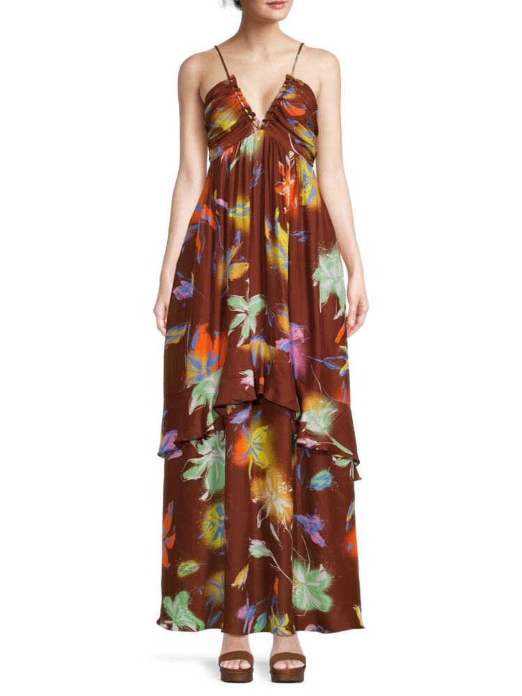 

Платье макси с цветочным принтом Julissa Tanya Taylor, цвет Large Scale Brown