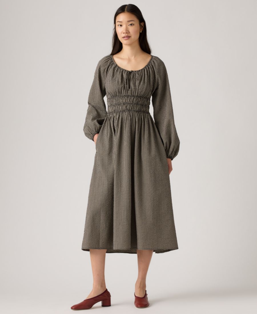 

Премиальное женское платье Fleur Tess в стиле бохо с присборенной юбкой Levi's, Hedi Micro Gingham White Pepper