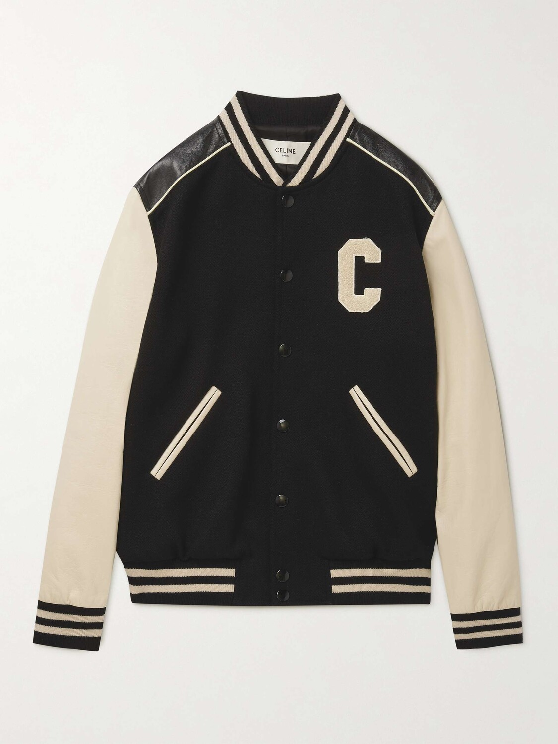

Университетская куртка из смесовой шерсти и кожи с аппликацией Celine Homme, черный
