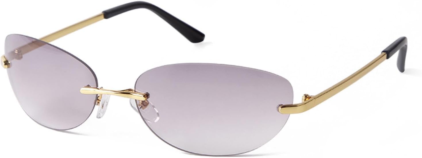 

Овальные солнцезащитные очки для женщин и мужчин в стиле ретро, ​​винтаж, 90-х, без оправы, стильные солнцезащитные очки с защитой от УФ-излучения UV400 WNCKSQ, C4 Gold Light Grey