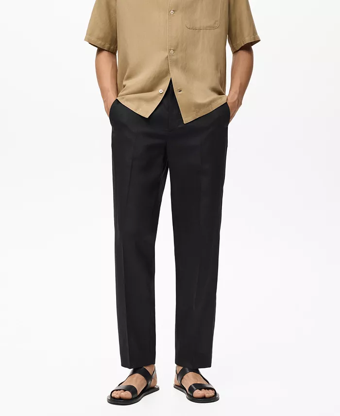 

Мужские брюки прямого кроя из смеси льна и лиоцелла Mango, черный