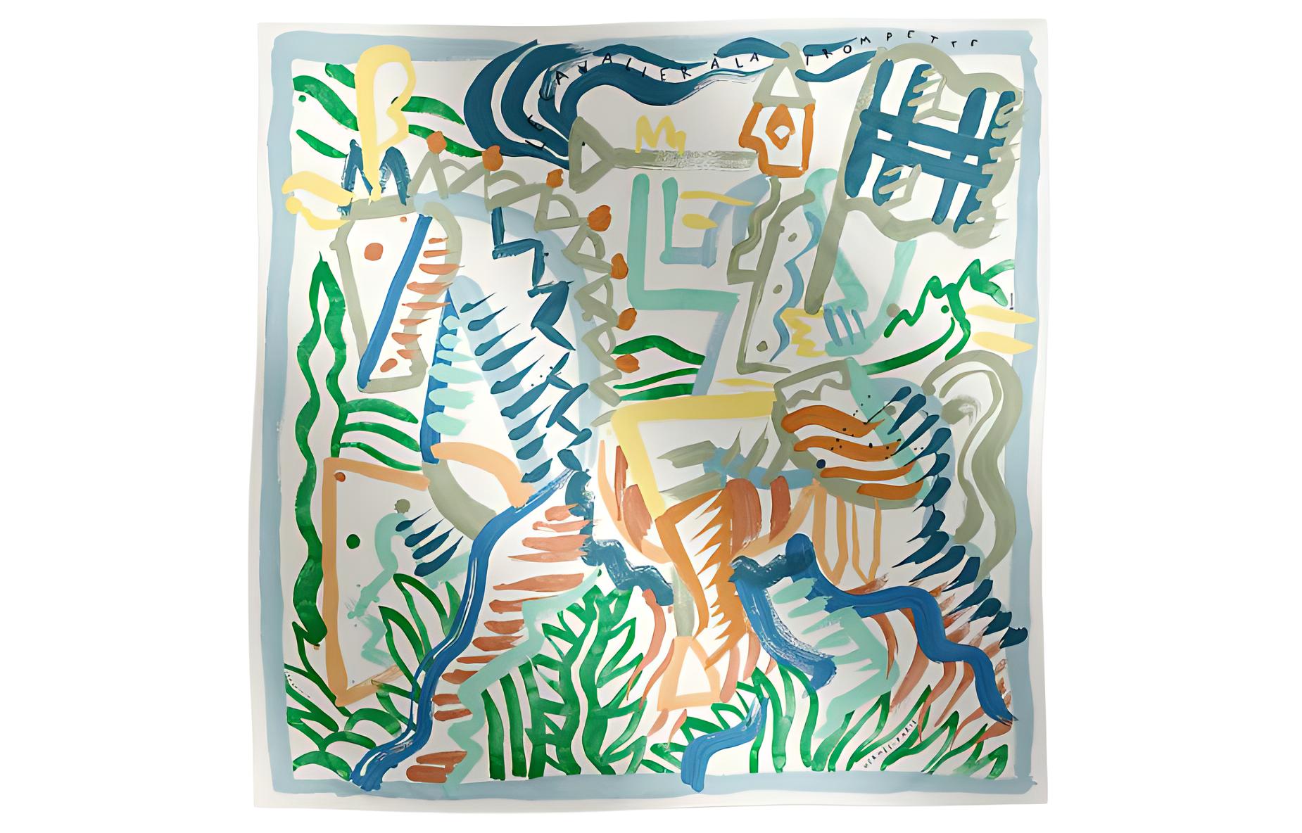 

HERMES Шёлковый шарф женский зелёно-голубой, Green/Blue