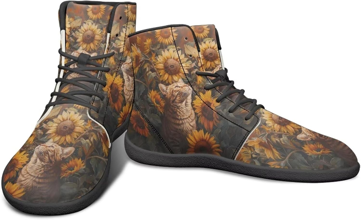 

Высокие кроссовки с животным дизайном, обувь с нулевым перепадом, широкие туфли для мужчин - кроссовки с резиновой подошвой Watdotory, Daisy Cat Sunflower Print