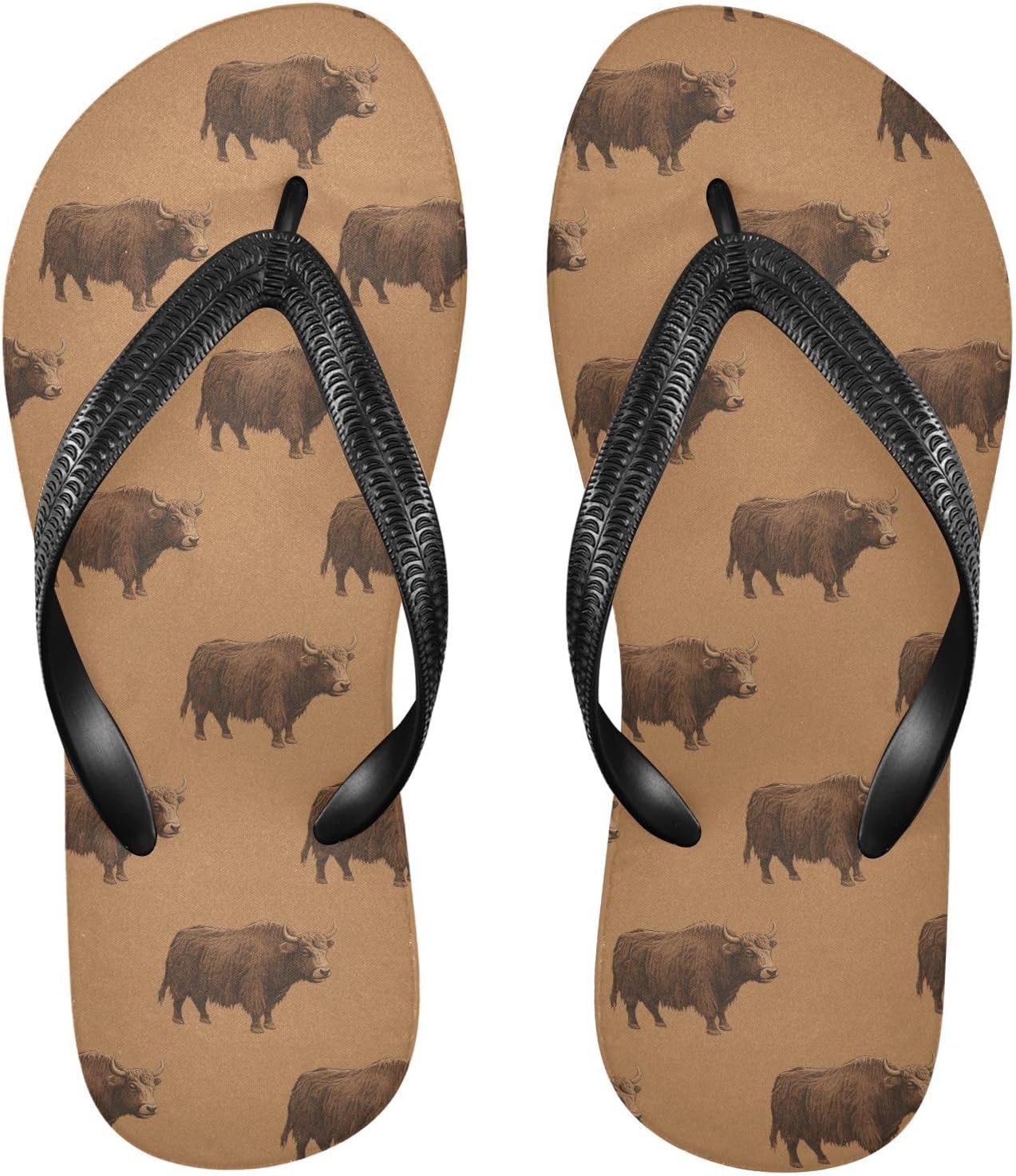 

Женские и мужские пляжные летние сандалии-шлепанцы Highland Cow Ox Brown для душа 2301756 Kfbe