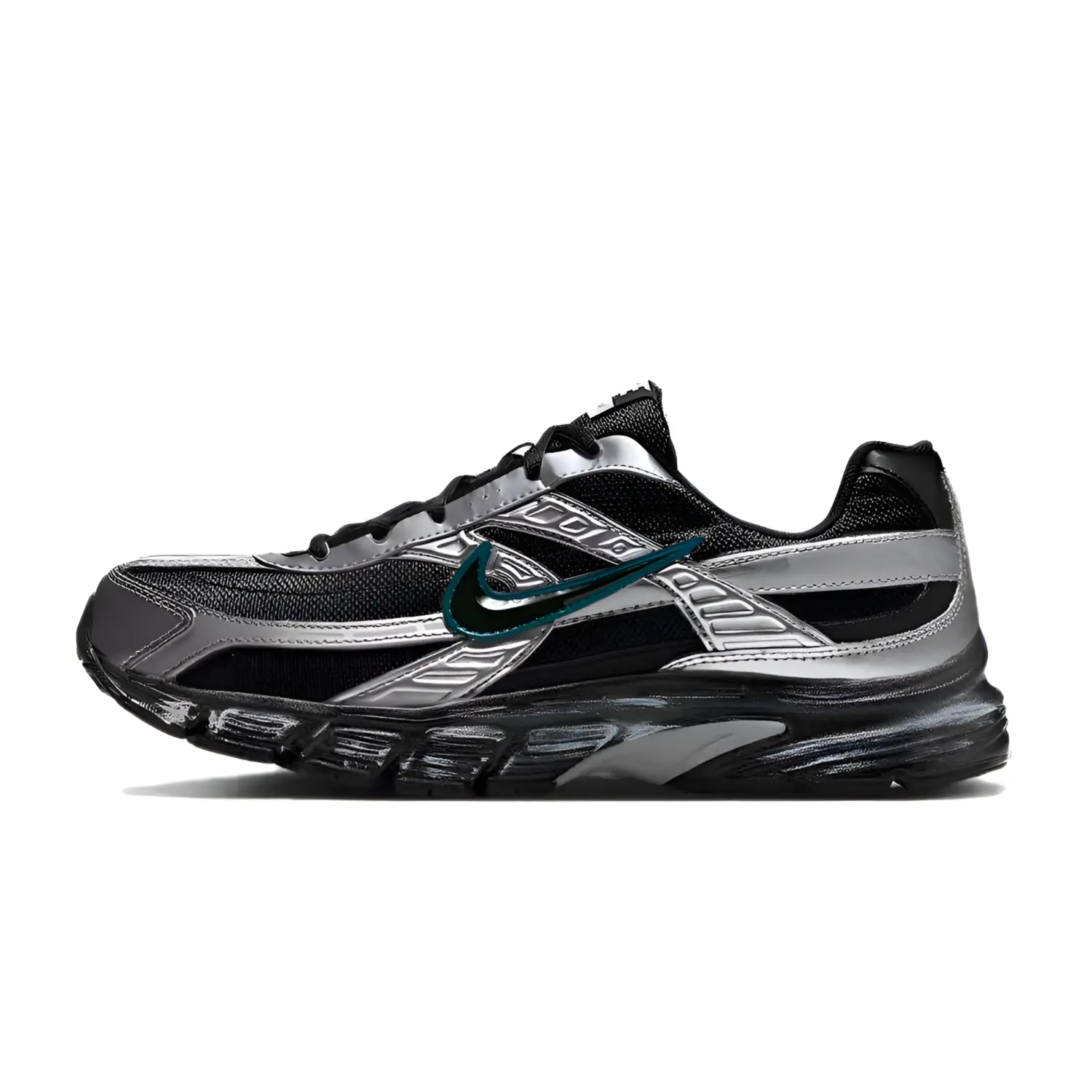 

Инициатор амортизация, износостойкие низкие повседневные городские кроссовки для мужчин black silver Nike, серебряный синий