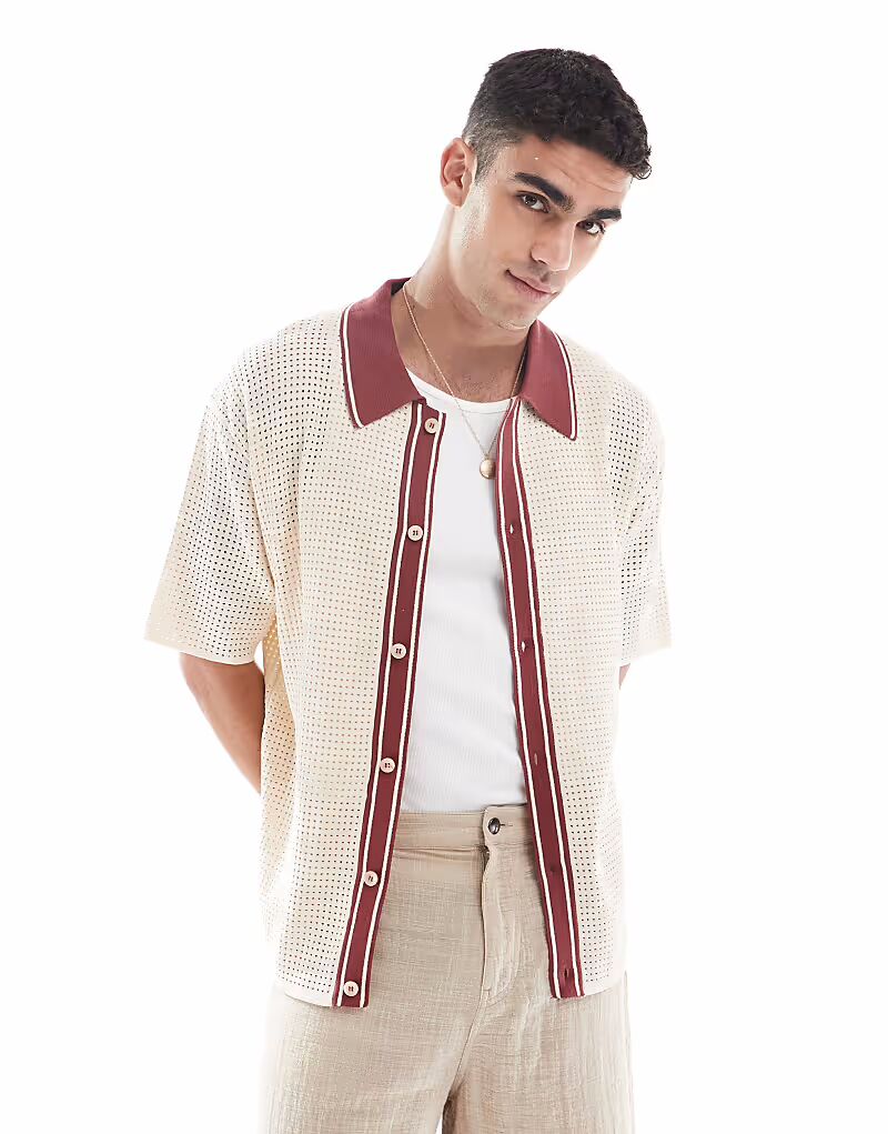 

Рубашка River Island Pointelle в экрю и коричневом цвете