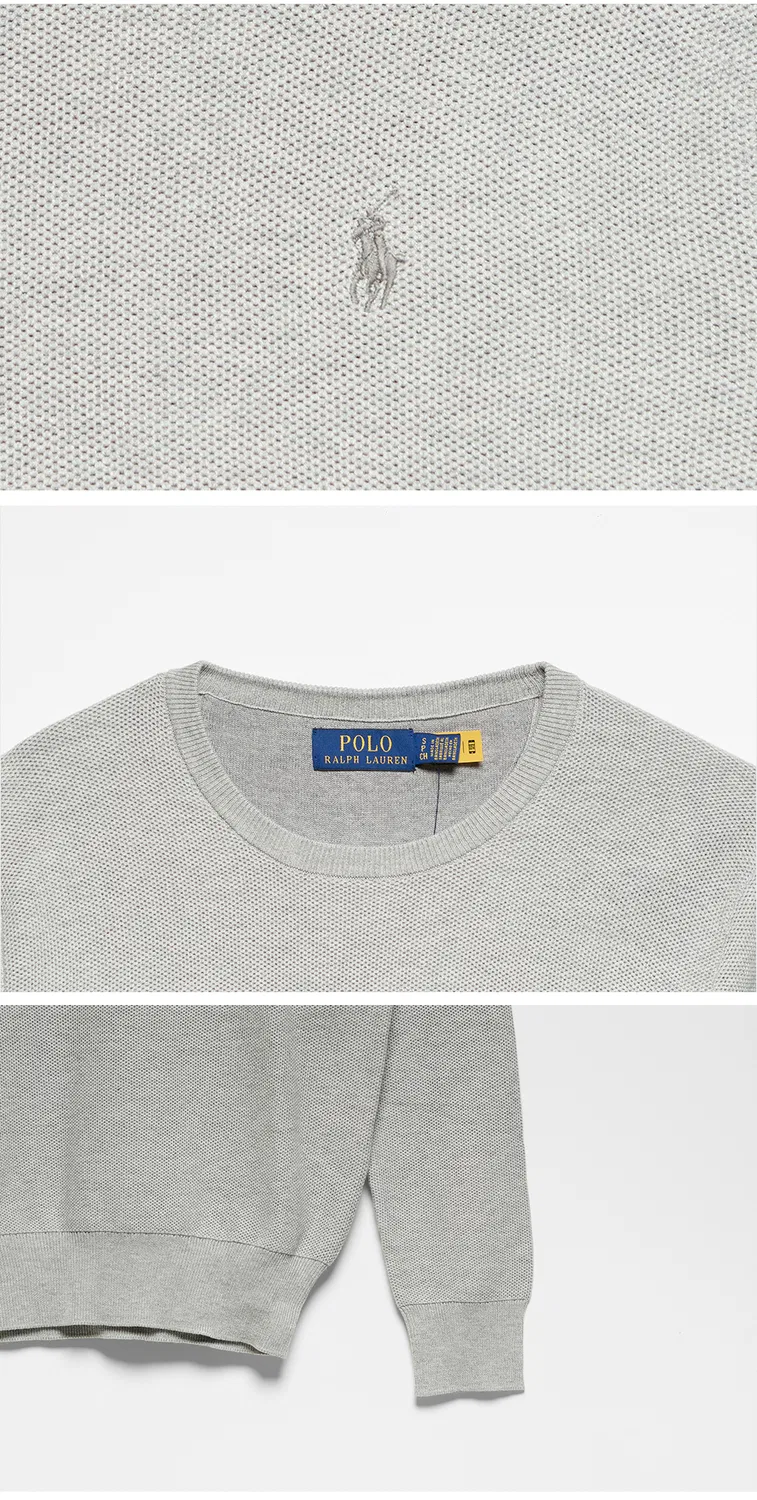Мужской текстурный хлопковый свитер с круглым вырезом серый от Polo Ralph Lauren — фото 4