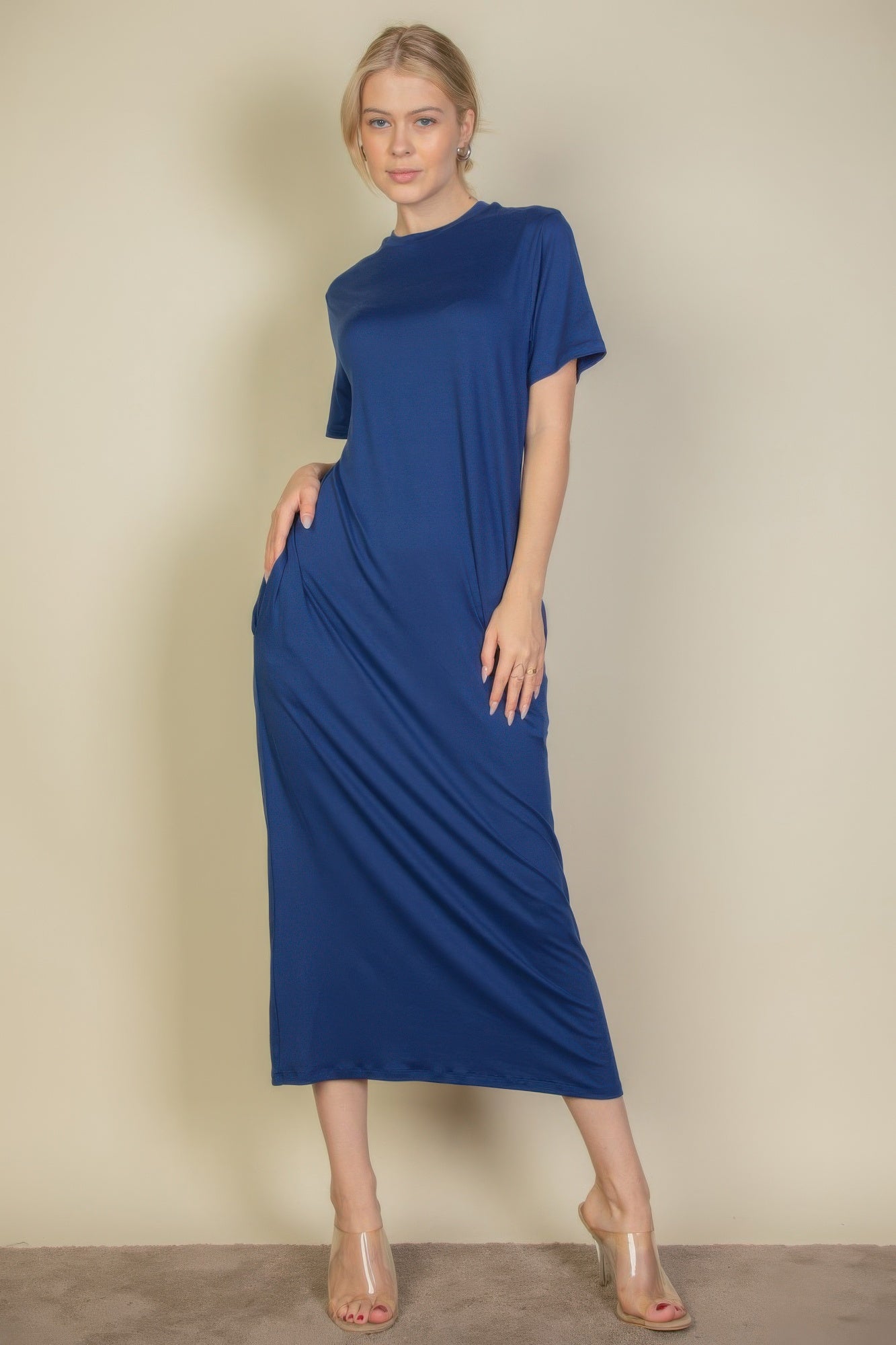 

FASHNZFAB женское платье-футболка с боковыми карманами, темно-синий