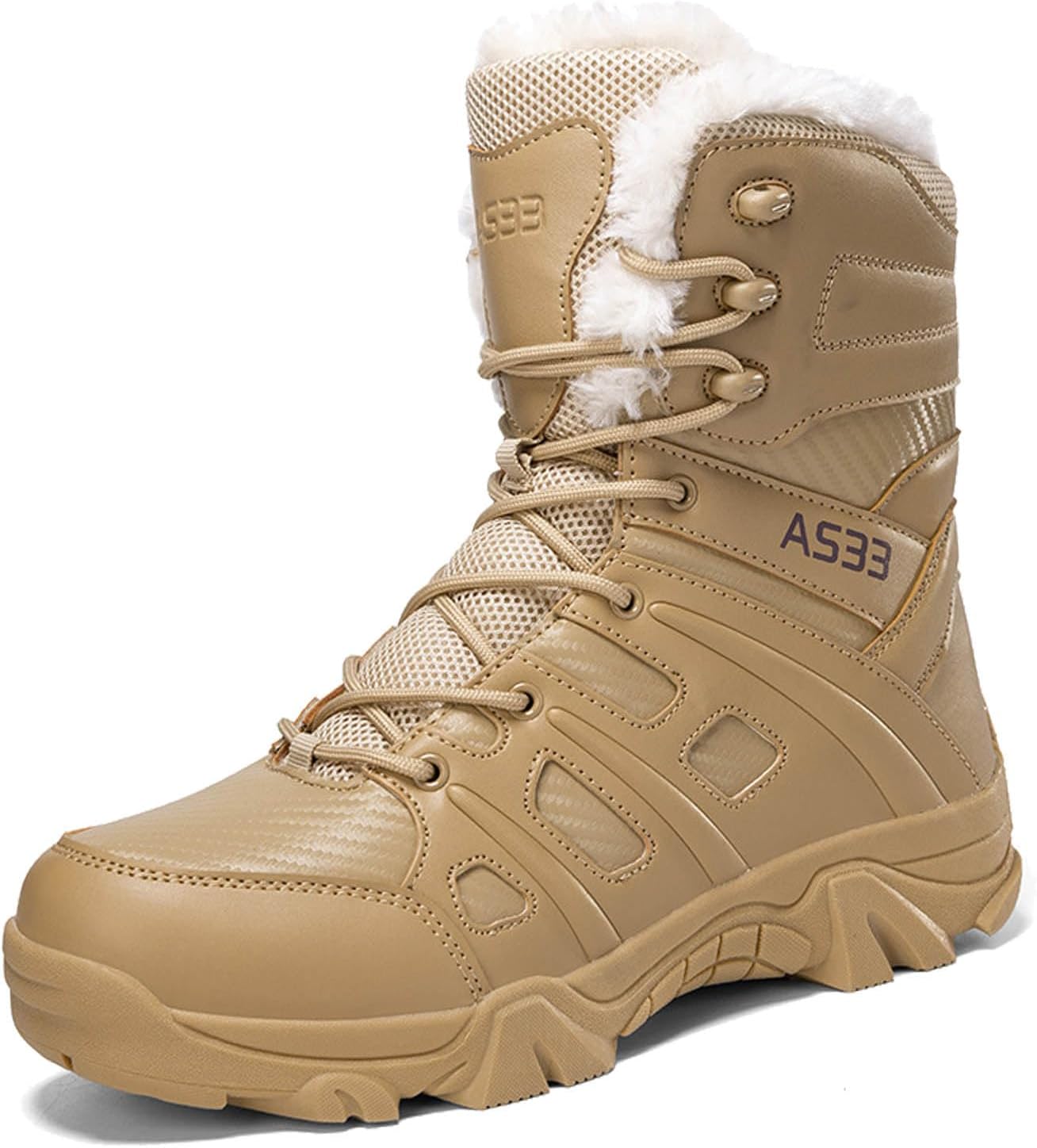 

Мужские зимние ботинки с меховой подкладкой, тактические ботинки, с боковой молнией, легкие походные, мотоциклетные и туристические ботинки Zivopah, бежевый