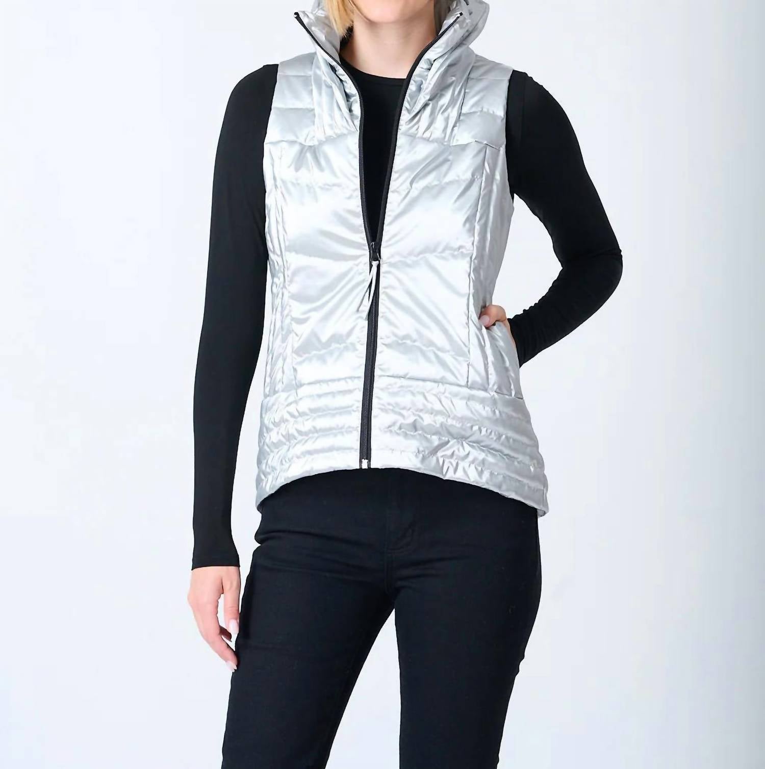

Металлический стеганый вощеный жилет серебристого цвета ANORAK, серебряный