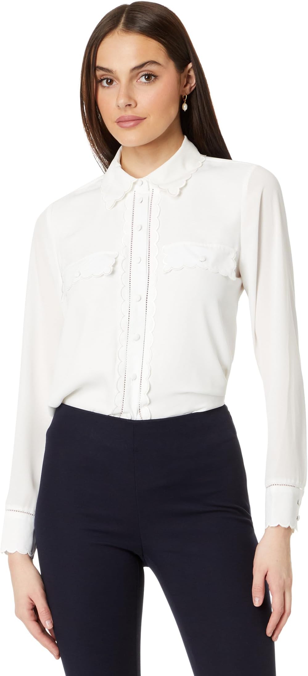 

Блуза CeCe Long Sleeve Scalloped Button-Down Blouse, цвет New Ivory