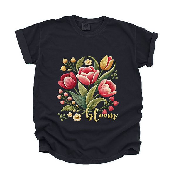 

Футболка с принтом Bloom tulips faux texture Simply Sage Market, Black, Черный, Футболка с принтом Bloom tulips faux texture Simply Sage Market, Black