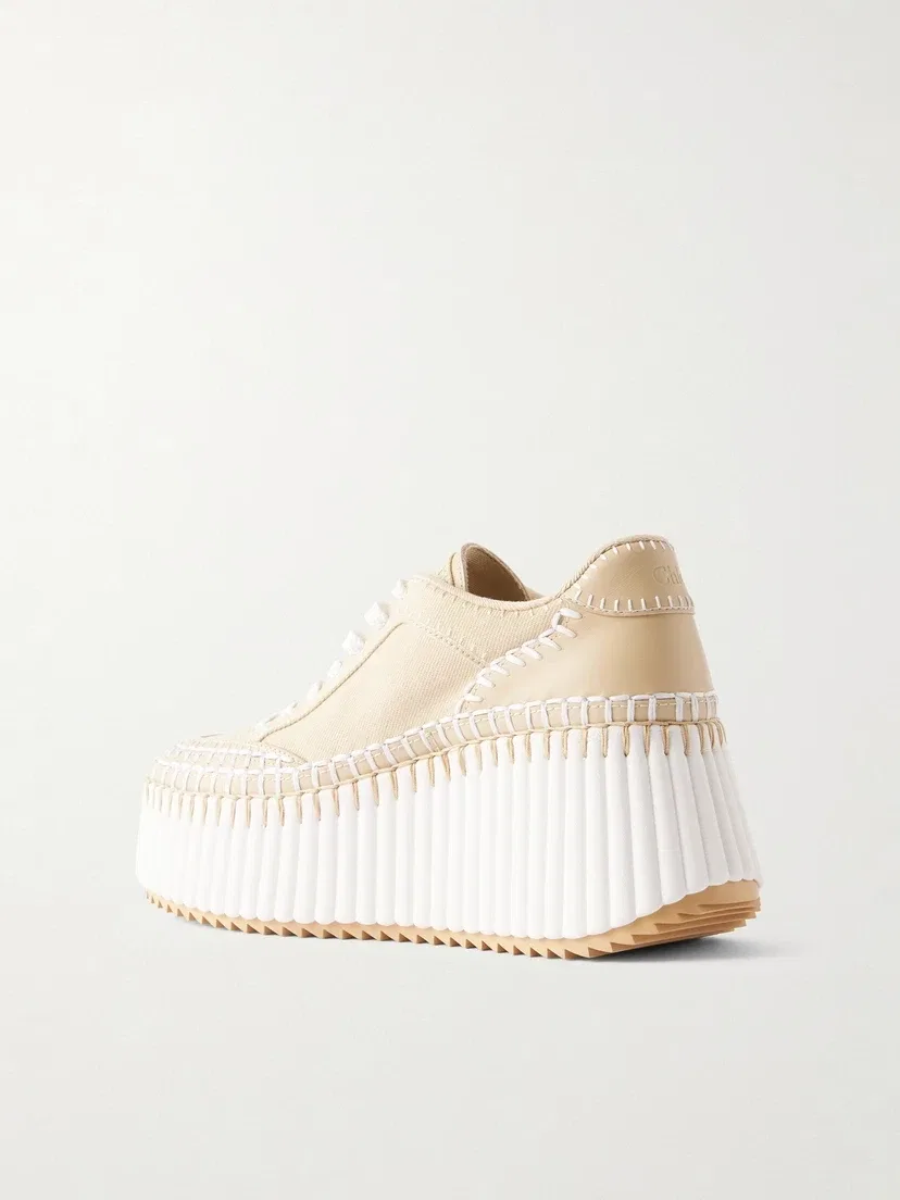 Кеды на платформе Nama из канваса и кожи CHLOÉ, бежевый — фото 3