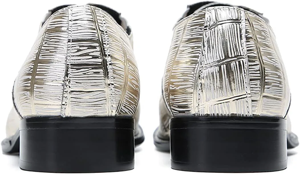 Мужские туфли Santimon Oxfords, повседневные и вечерние, с квадратным носком, кожаные дерби на шнуровке, стиль вестерн, модные смокинговые туфли для свадеб, вечеринок, диско и бальных мероприятий, серый — фото 3
