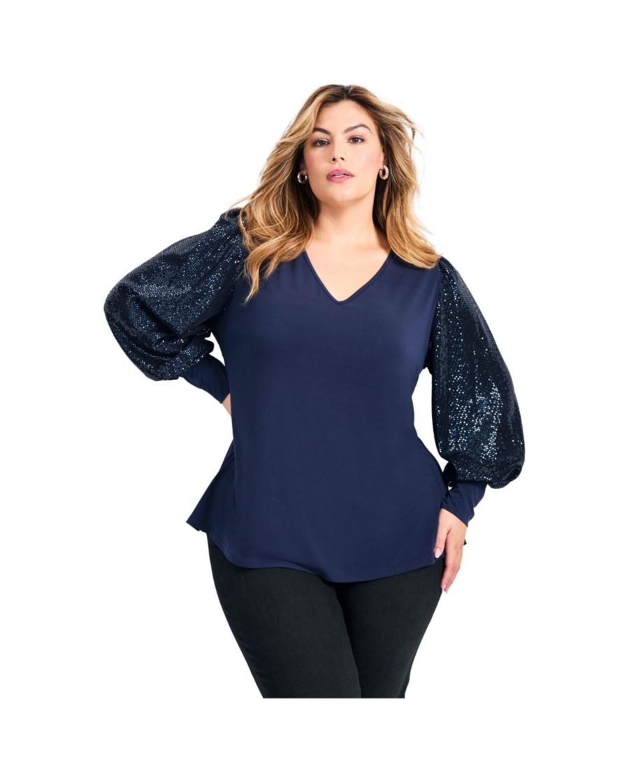 

Женский гламурный топ с рукавами, украшенными пайетками AVENUE, Midnight