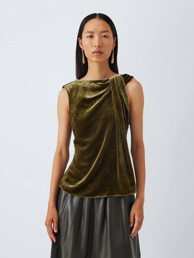 

Топ без рукавов из бархата с кручеными деталями John Lewis, Olive