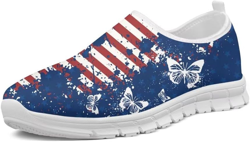 

Женские кроссовки Forchrinse Blue Hummingbird Floral для прогулок, мужские слипоны, легкие мягкие кроссовки с поддержкой свода, лоферы, дышащие, American Flag Butterfly
