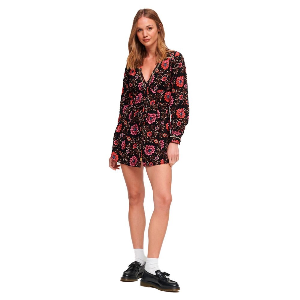 Короткое платье Superdry Printed V Tea Long Sleeve, разноцветный — фото 3