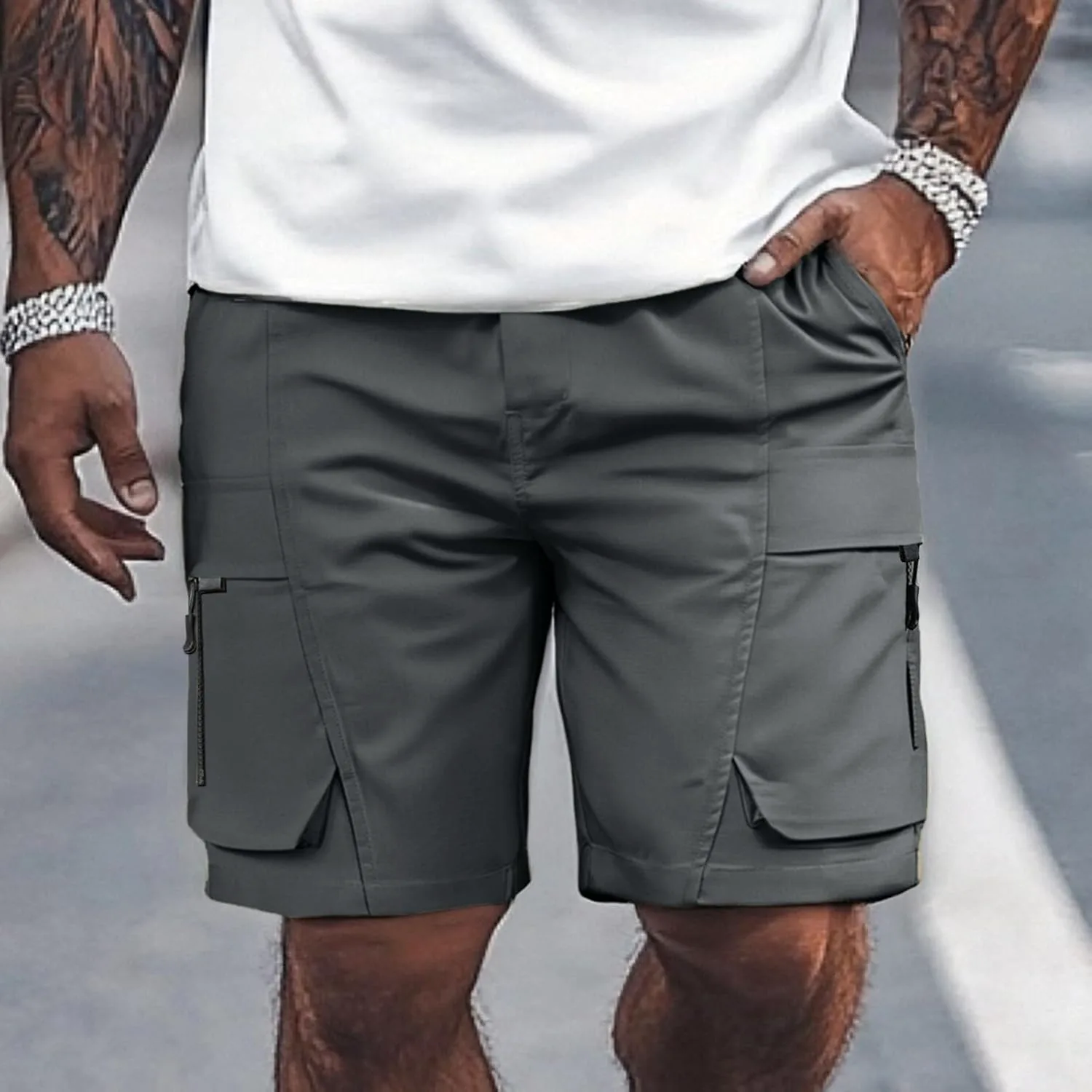 Mens Casual Shorts Lightweight Breathable Loose Fit with Drawstring Pockets for Summer Outdoor Walking Travel Generic, серый — фото 3