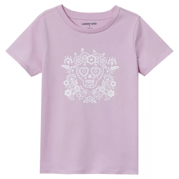 

Футболка с принтом для девочек 2-16 лет с коротким рукавом Lands' End, цвет pink heart skull