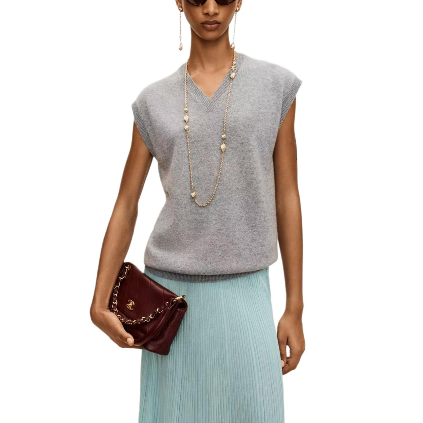 

CHANEL Трикотаж Women's Gray V-образный вырез Moderate Others