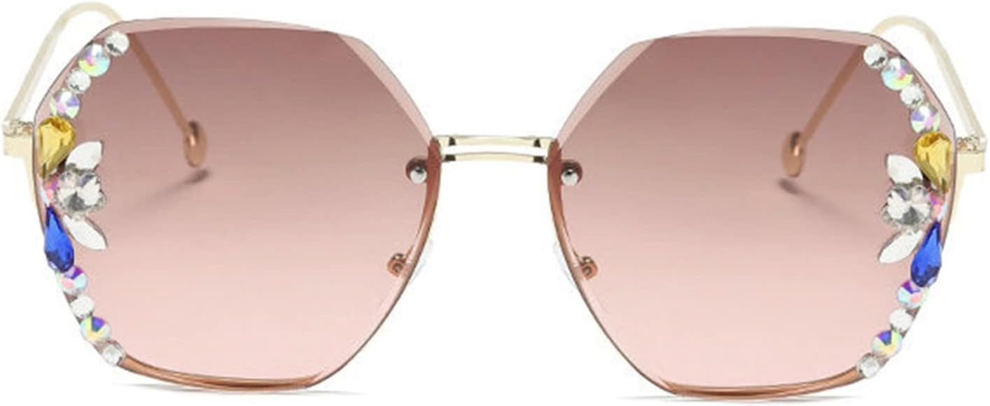 

Willochra — большие солнцезащитные очки с крупными стразами, женские, металлические, модные, без оправы, квадратные, для пляжа, лета, вечеринки с бриллиантами, Brown Pink