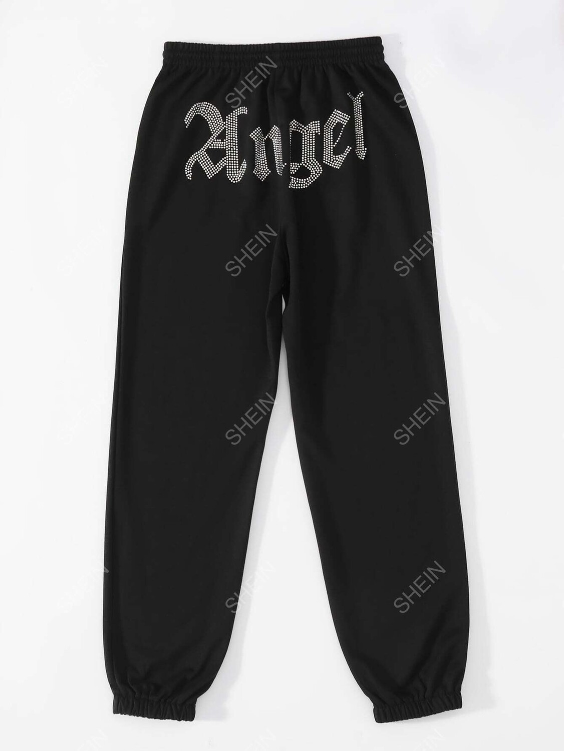 

Спортивные брюки EZwear, узор в виде букв и драгоценных камней, пояс на кулиске Shein, черный