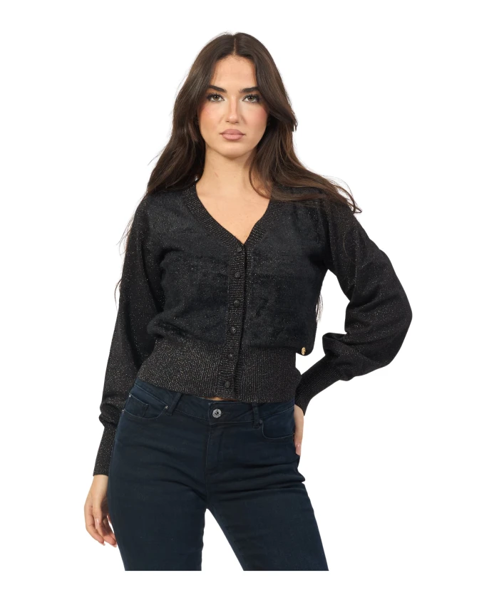 

Черный пуловер с пышными рукавами Yes Zee, черный