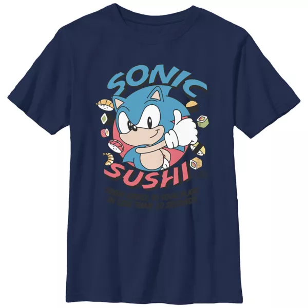 

Футболка для мальчиков 8-20 лет с принтом Sonic the Hedgehog и суши Licensed Character, синий