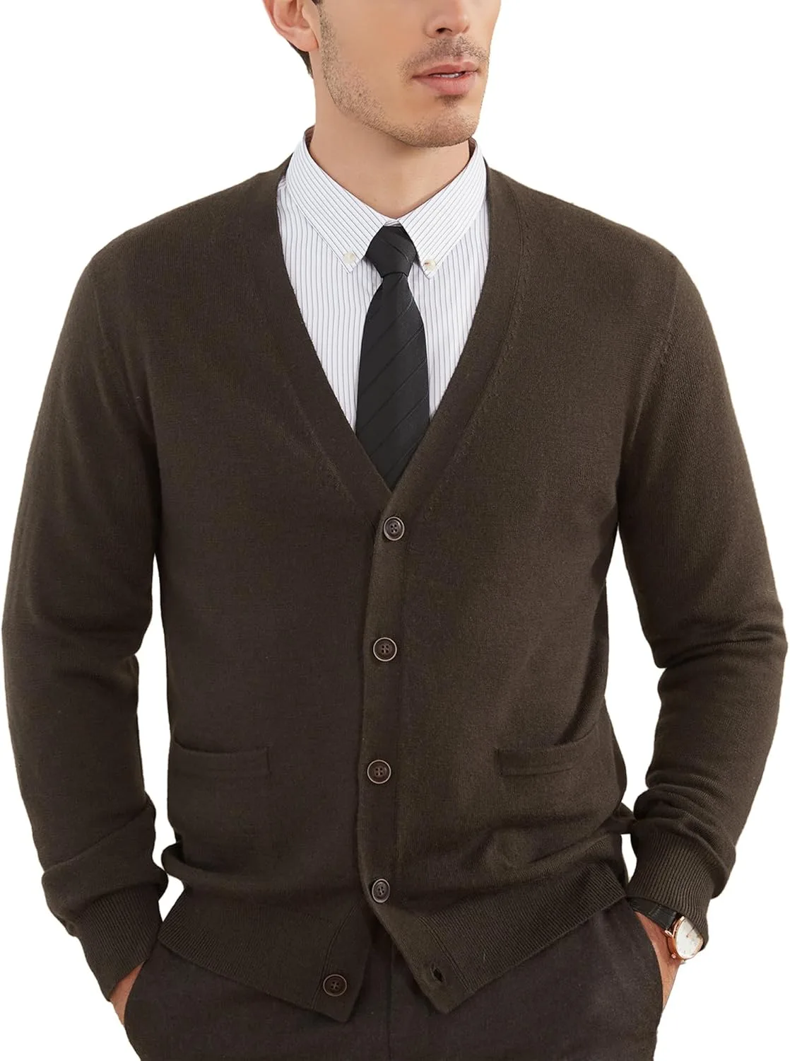 

Мужской кардиган Kallspin из шерстяной смеси с V-образным вырезом и карманами