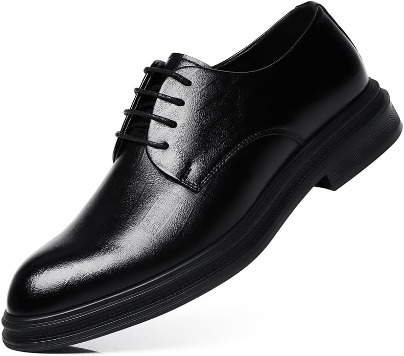 

Мужские кожаные туфли с заостренным носком, перфорированные и дышащие, низкие, с шнуровкой, оксфорды, подходящие для бизнеса, офиса, церкви и официальных мероприятий Igzbibg, черный