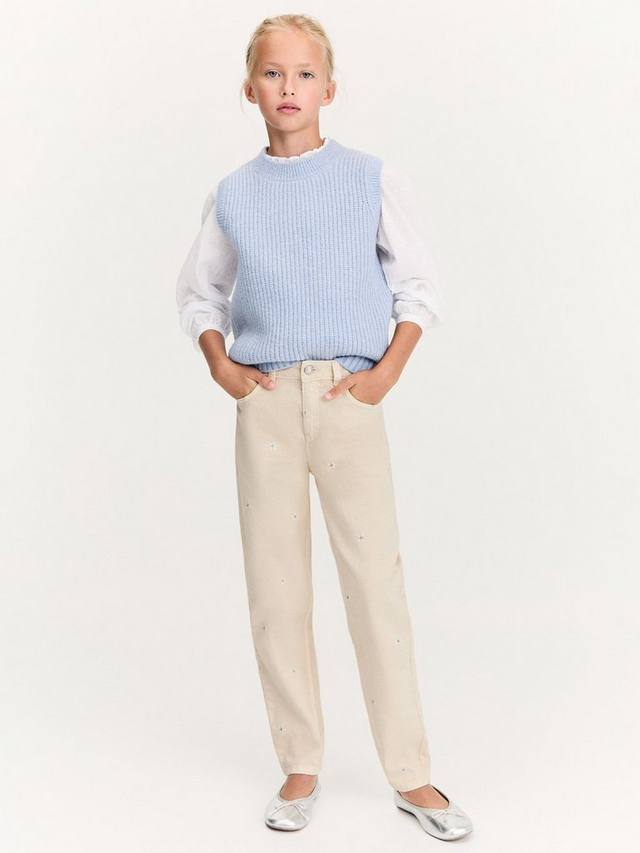 

Детские джинсы с вышивкой ромашки для школы Mango, Pastel Brown