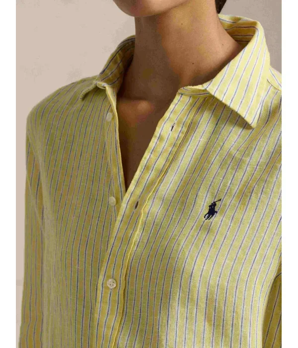 Льняная рубашка classic fit Polo Ralph Lauren, желтый — фото 4