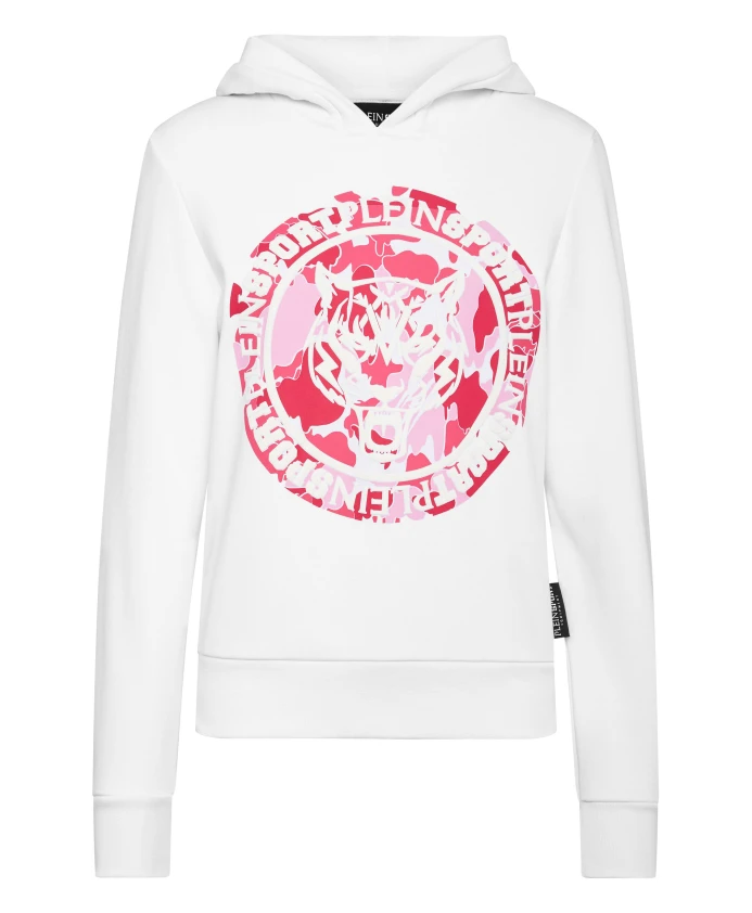 

Толстовка с капюшоном и изображением углеродного тигра Plein Sport, белый