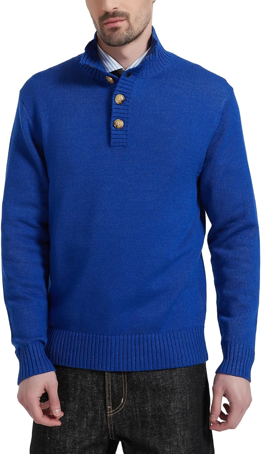 

Мужской пуловер Kallspin из шерстяной смеси Midweight с воротником-стойкой и застежкой на четверть