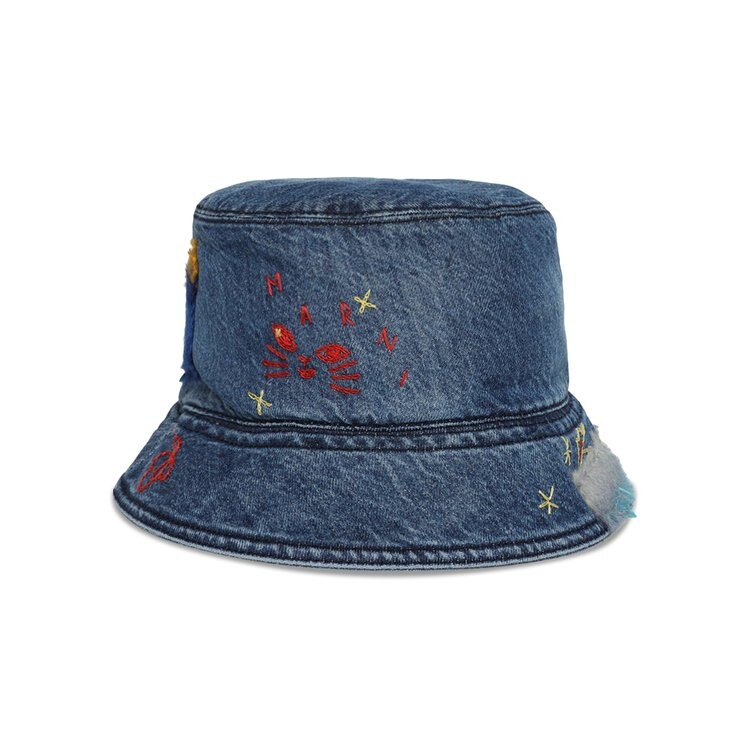 

Панама Marni Embroidered Denim Bucket Hat, цвет Iris Blue