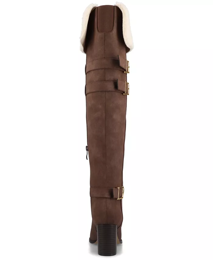 Journee Women's Alyza Ботинки до колена с пряжкой, внутренней молнией, миндальным мысом, комфортной подкладкой из шерпи Journee Collection, коричневый — фото 3